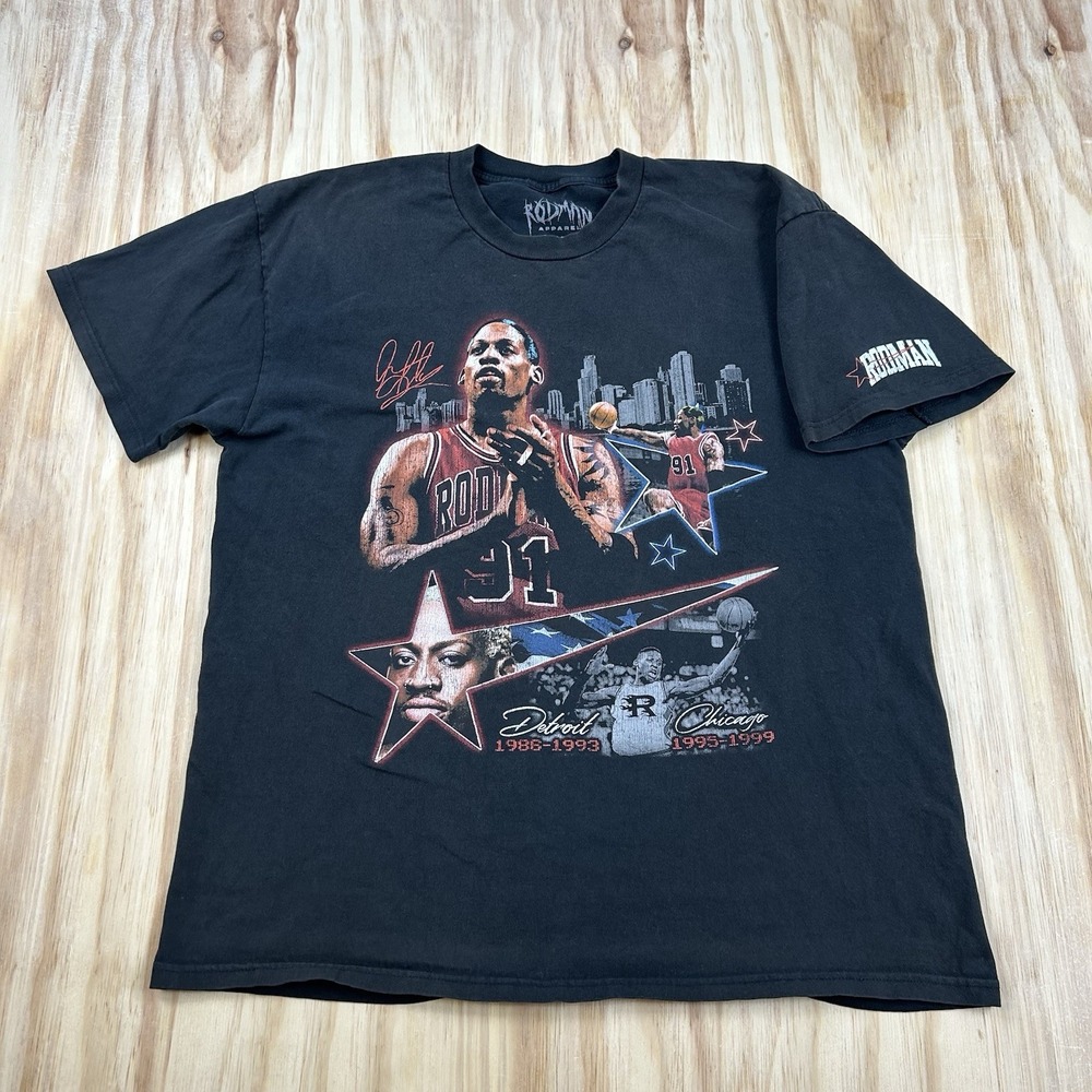 Rodman Apparel Dennis Rodman Black Graphic Crew Neck Tee Men's XL Basketball